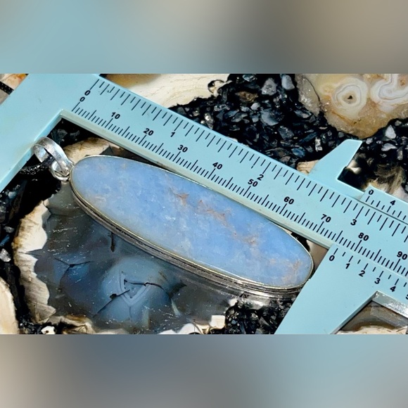 Large Set of Blue Anhydrite Angelite Pendant & Earrings - Picture 13 of 15